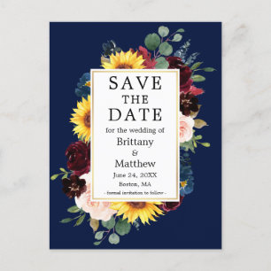 Waterverf Mixed Floral Gold Blue Save the Date Briefkaart