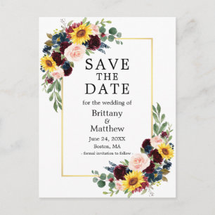 Waterverf Mixed Floral Gold Lijst Save the Date Briefkaart