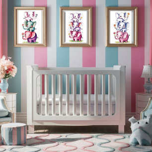 Waterverf Modern 3 olifant met bloem3 Poster