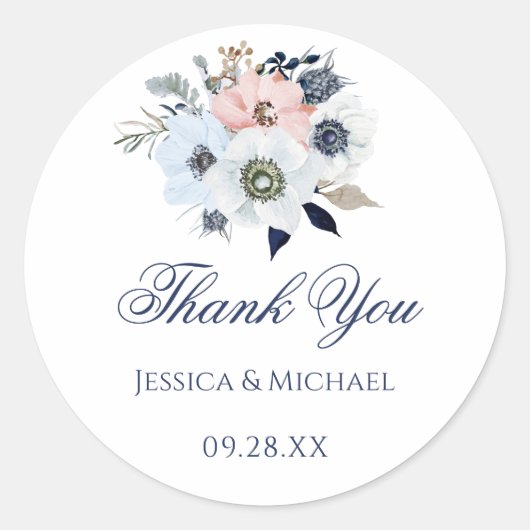 Waterverf Modern Anemone Flower Weddenschap Bedank Ronde Sticker (Voorkant)