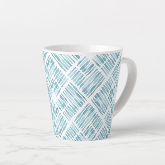 Waterverf modern blauw gestreept diagonaal patroon latte mok (Rechterhoek)
