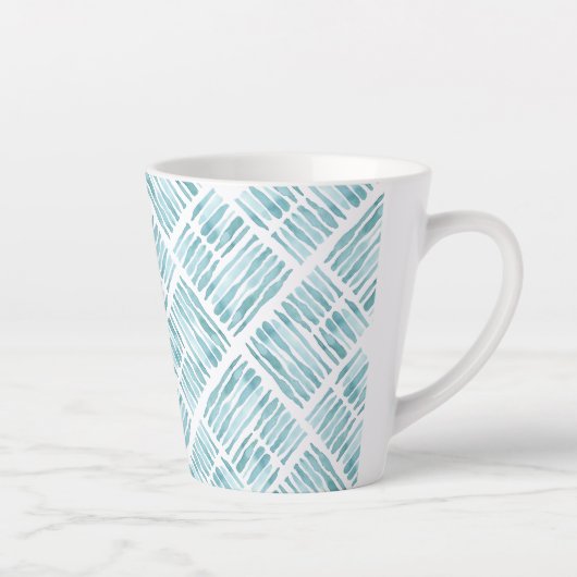 Waterverf modern blauw gestreept diagonaal patroon latte mok (Rechts)