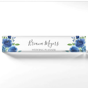 Waterverf Modern Bloemendesign Navy Blauwe Zakelij Naambordje