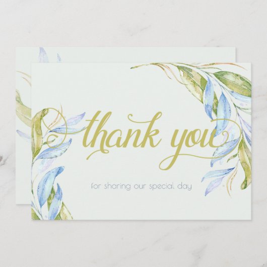 Waterverf Modern Boho Leafy Branches Dank u Bedankkaart (Voorkant / Achterkant)