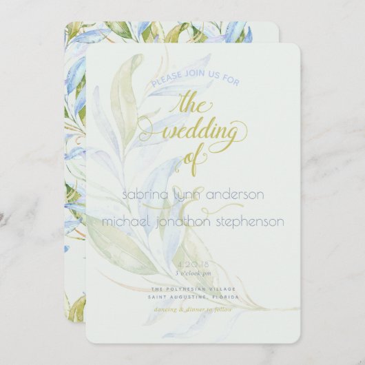 Waterverf Modern Boho Leafy Branches Wedding Kaart (Voorkant / Achterkant)