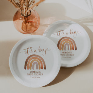 Waterverf Modern Boho Rainbow Het is een jongen Papieren Bordje