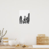 Waterverf Modern Cactus - Zuidwest-zwart wit Poster (Keuken)