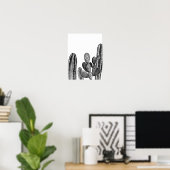 Waterverf Modern Cactus - Zuidwest-zwart wit Poster (Thuiskantoor)