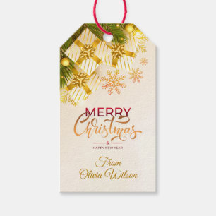 Waterverf Modern Kerstmis, Goud & Burgundy Cadeaulabel