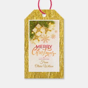 Waterverf Modern Kerstmis, Goud & Burgundy Cadeaulabel