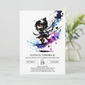 Waterverf Modern Ninja Meisje Verjaardag Kaart (Staand voorkant)