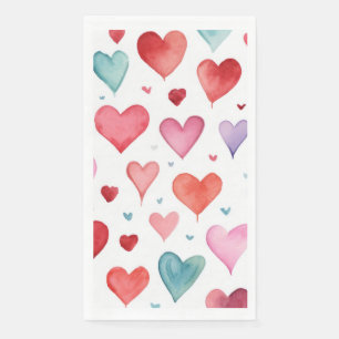 Waterverf Modern Rood Roze Blauw Hartpatroon Servet