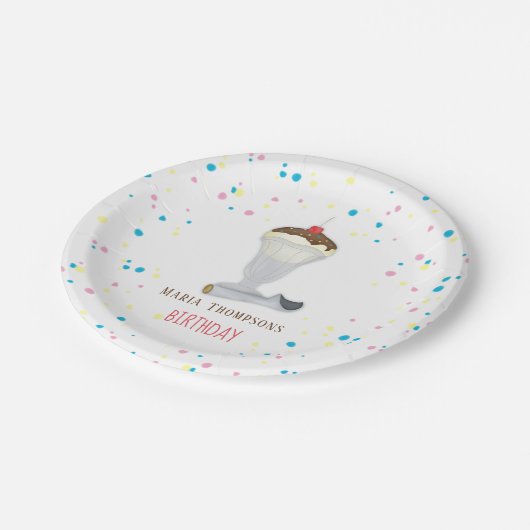 Waterverf Modern Rustic Cute Ice Cream Sundae Papieren Bordje (Gekanteld)