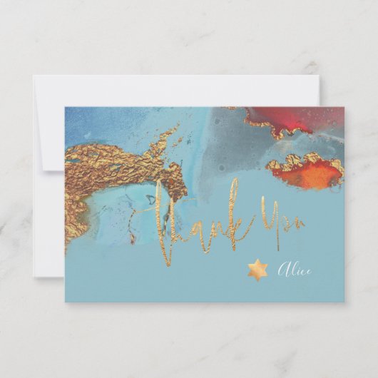 Waterverf Moderne Abstracte Mitzvah DANK U Bedankkaart (Voorkant)