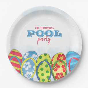 Waterverf Moderne Eenvoudige Pool Party Teenslippe Papieren Bordje