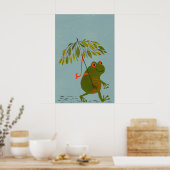 Waterverf moderne groene kikker & bladeren paraplu poster (Keuken)