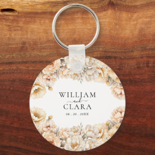 Waterverf moderne pioen pastel bloemenbruiloft sleutelhanger