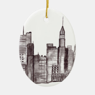 Waterverf moderne zwarte stad Manhattan New York Keramisch Ornament