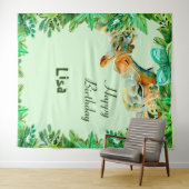 Waterverf Moeder En Baby Giraffen Verjaardag Achte Wandkleed (In Situ (horizontaal))