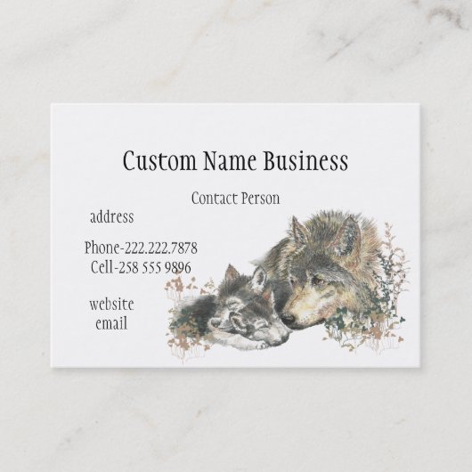 Waterverf moeder of vader Wolf met kubussen Visitekaartje (Voorkant)