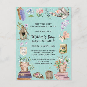 Waterverf Moederdag Floral Garden Party Uitnodiging Briefkaart
