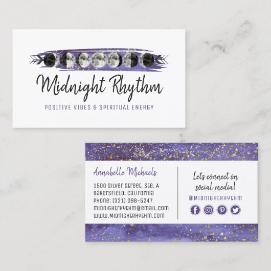 Waterverf Mon Lunar Cycle Night Sky Sociale Media Visitekaartje (Voorkant / Achterkant)