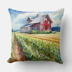 Waterverf Monitor Barn en Corn Field Kussen