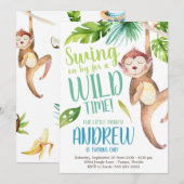 Waterverf Monkey Birthday Party Invitation Kaart (Voorkant / Achterkant)