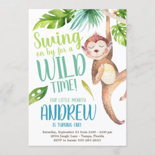 Waterverf Monkey Birthday Party Invitation Kaart