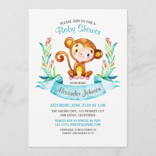 Waterverf Monkey Boy Baby shower Uitnodiging