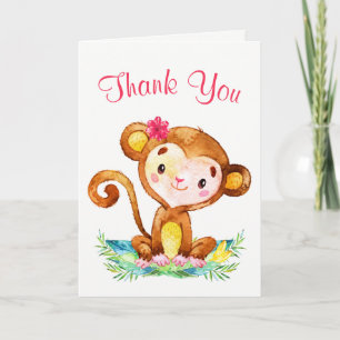 Waterverf Monkey Girl Hartelijk dank Bedankkaart