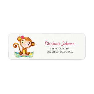 Waterverf Monkey Meisje Etiket
