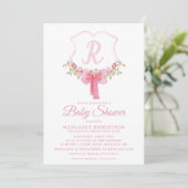 Waterverf Monogram Baby shower Uitnodiging (Staand voorkant)