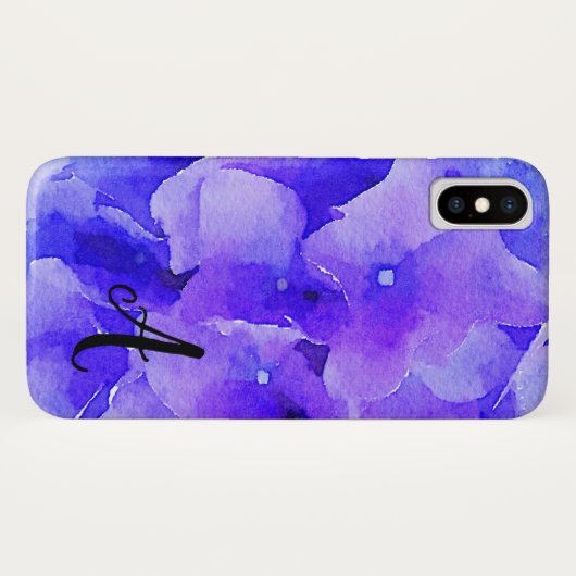 Waterverf Monogram Blauw & Paarse Bloem Case-Mate iPhone Case (Achterkant (horizontaal))