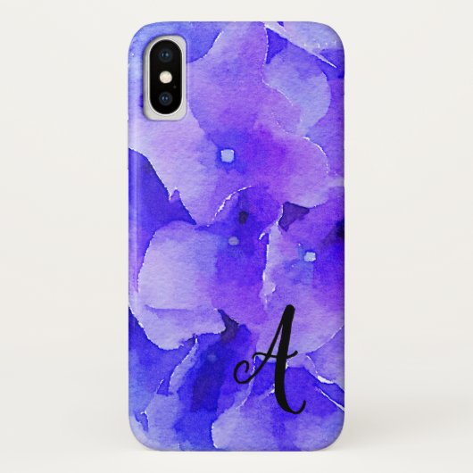 Waterverf Monogram Blauw & Paarse Bloem Case-Mate iPhone Case (Achterkant)
