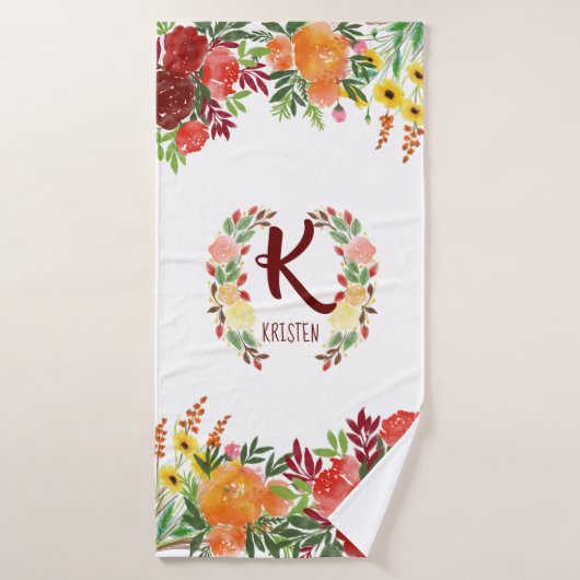 Waterverf Monogram bloem Roos Schilderd Badhanddoek (Badhanddoek)