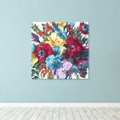 Waterverf Monogram Bloemen Delight Canvas Afdruk (Insitu (Houten vloer))