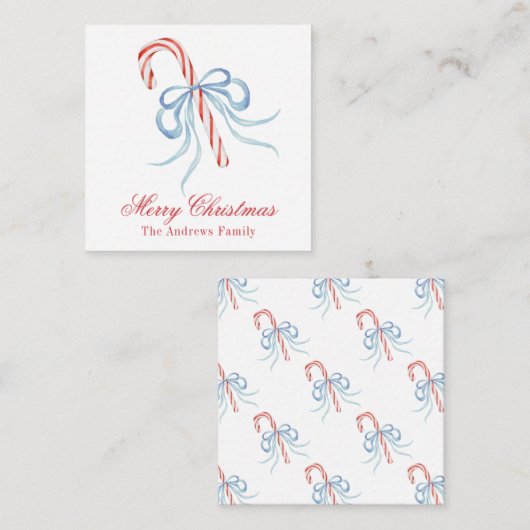 Waterverf Monogram Bow Candy Cane Behuizing Notitiekaartje (Voorkant / Achterkant)
