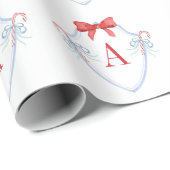 Waterverf Monogram Bow Candy Cane Crest Cadeaupapier (Rol Hoek)