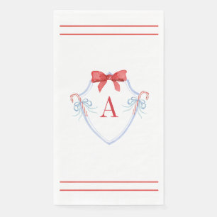 Waterverf Monogram Bow Candy Cane Crest Servet