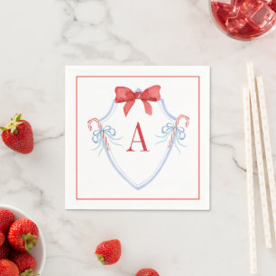 Waterverf Monogram Bow Candy Cane Crest Servet