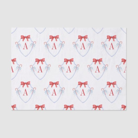 Waterverf Monogram Bow Candy Cane Crest Tissuepapier (Voorkant)
