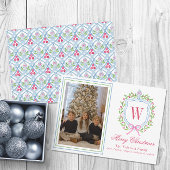 Waterverf Monogram Chinoiserie Jar Crest Foto Feestdagenkaart