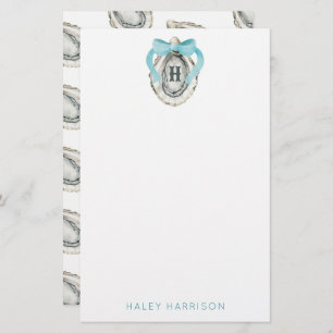 Waterverf monogram Coastal Blue Bow Oyster Briefpapier