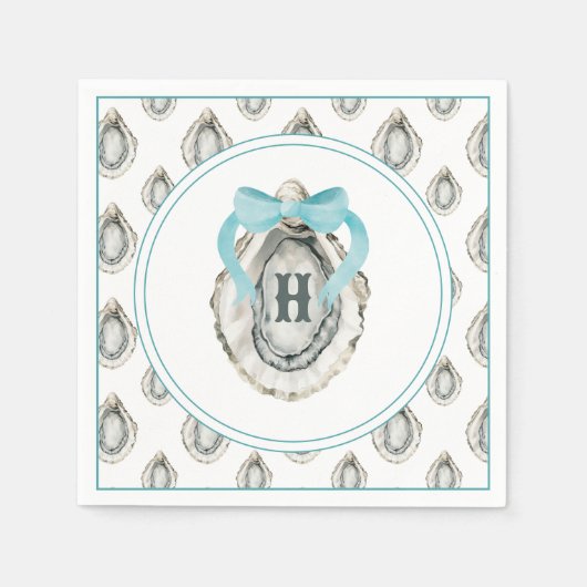 Waterverf monogram Coastal Blue Bow Oyster Servet (Voorkant)