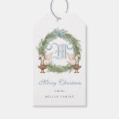 Waterverf Monogram Crest Krans Kerst Cadeaulabel (Voorkant)