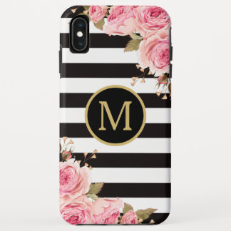 Waterverf Monogram Floral Black en White Stripes iPhone XS Max Hoesje