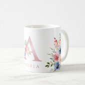 Waterverf Monogram Floral Letter A Coffee Mok (Voorkant rechts)
