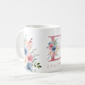 Waterverf Monogram Floral Letter E Coffee Mok (Voorkant links)