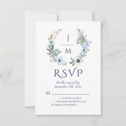 Waterverf Monogram Floral Wreath Wedding Logo RSVP Kaartje (Voorkant)